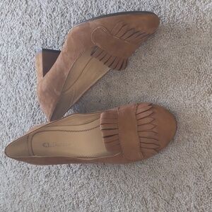 CL by Laundry Tan Suede Flats with Fringe Detail